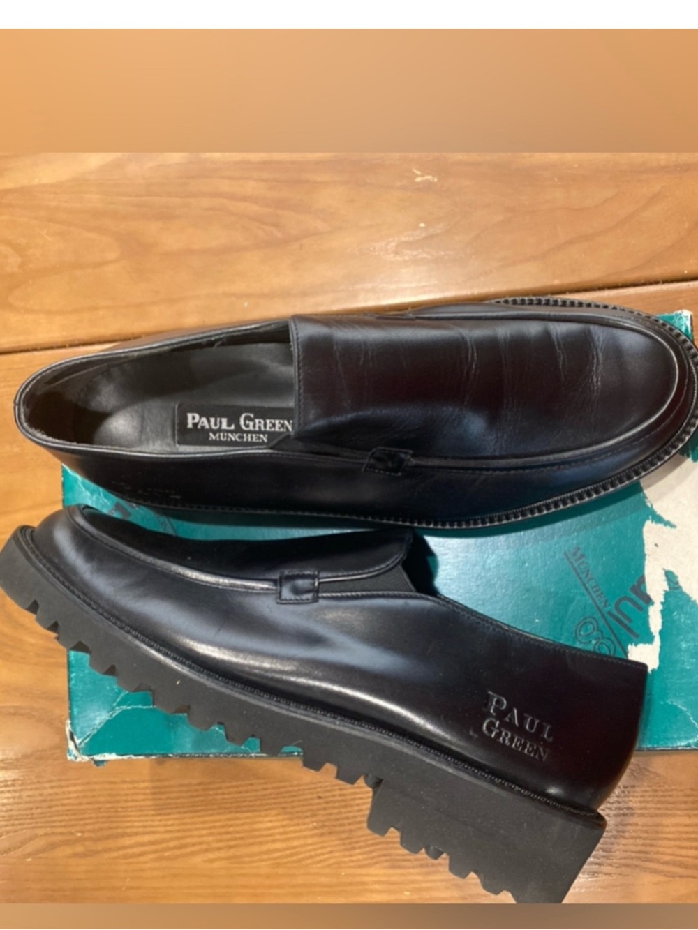 Paul Green Black Leather Lug-Sole Slip-On Loafers 5.5 - Picture 7 of 7